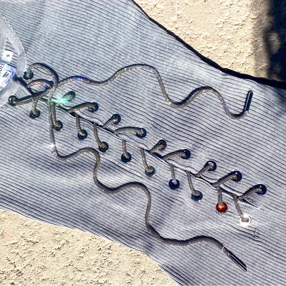 Gray Rhinestone String Shorts Romper - Picture 5 of 5